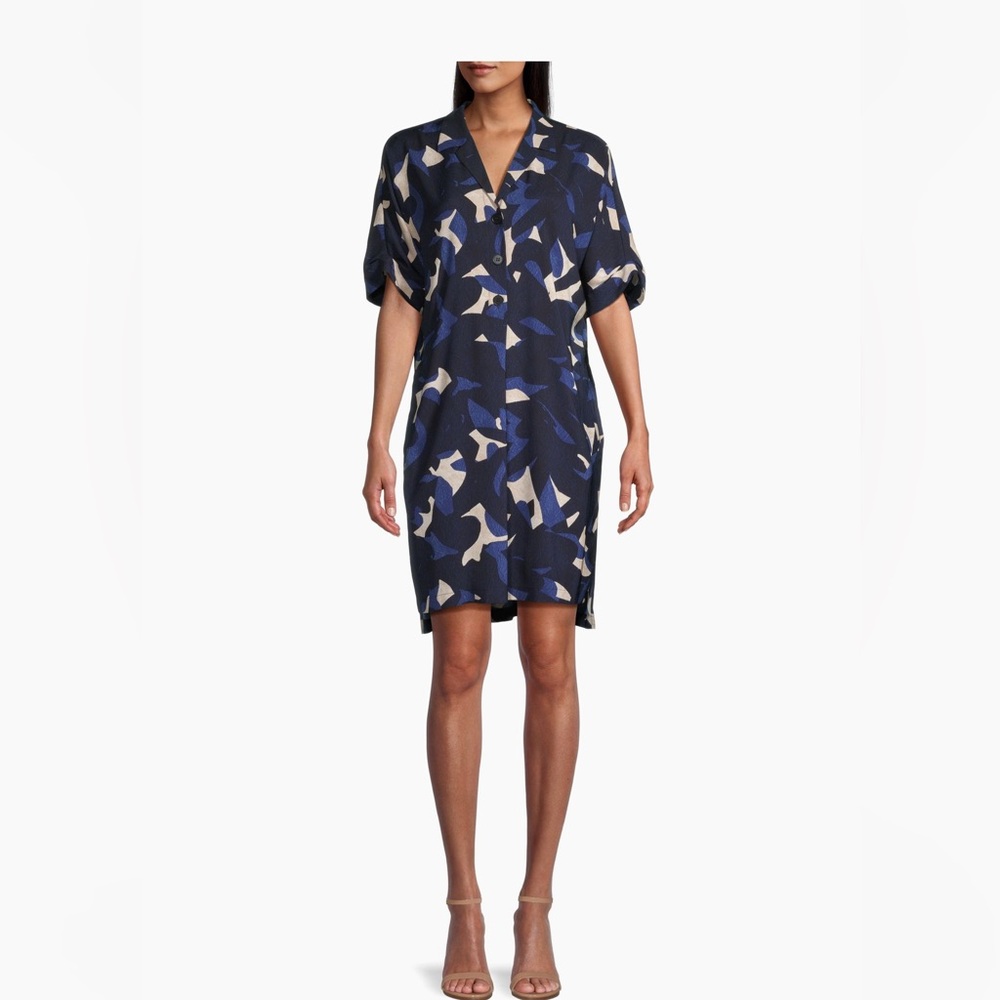 NIC+ZOE Blue and White Abstract Pattern Dress